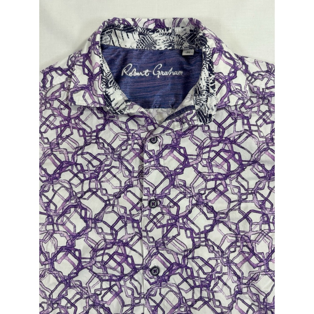 Robert Graham Polo Shirt Mens Medium Purple Paisley Classic Fit Short Sleeve
